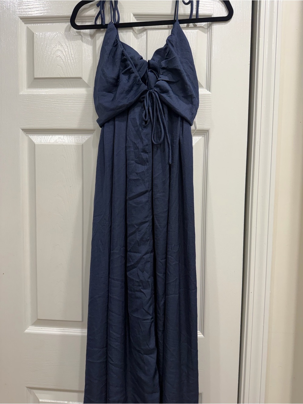 Lulus Confidence Check Navy Blue Satin Tie-Back Maxi Dress Sz XL NWT - Picture 4 of 7